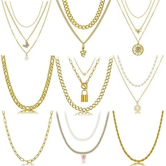 9PCS Gold Layered Chain Necklace for Women Girls, Gold Necklace - Picture 6 of 7